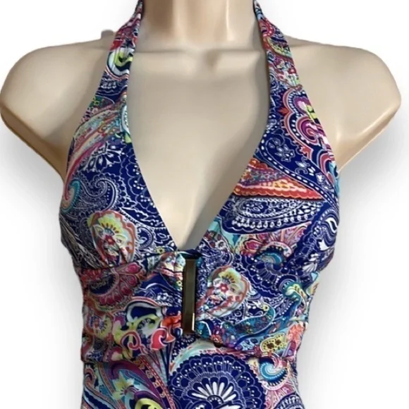 Liz Claiborne Paisley One Piece Swimsuit Women’s Size 6 Gold Embellishments - Picture 3 of 9